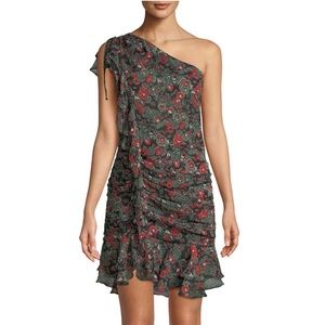 Veronica Beard Ballard Printed Ruffle One-Shoulder-Mini Dress - Size 8
